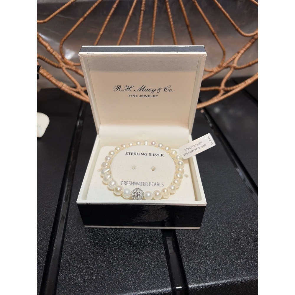 New- R.H. Macy's White‎ Freshwater Pearls BRACELET ONLY- Sterling Silver NIB